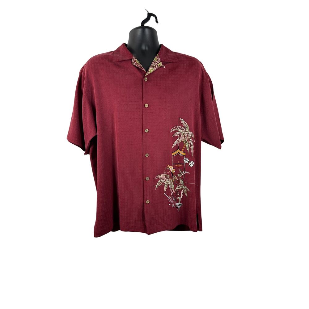 Tommy Bahama Red Silk King Of Sports Embroidery Button Up Size Medium